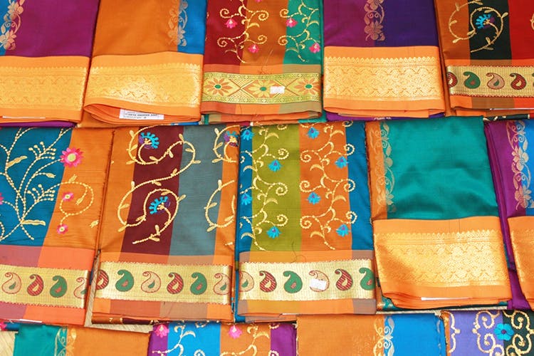 Textile,Orange,Silk,Sari,Art