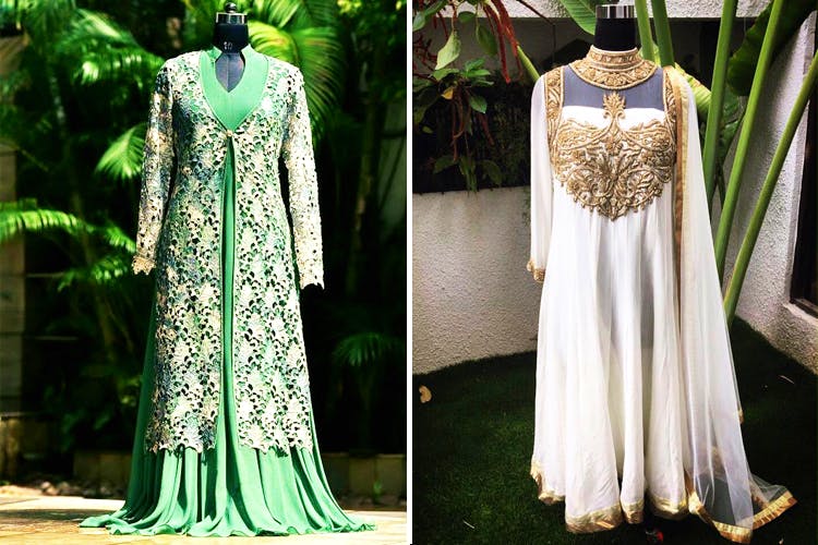 Clothing,Dress,Green,White,Gown,Formal wear,Fashion,Neck,A-line,Haute couture