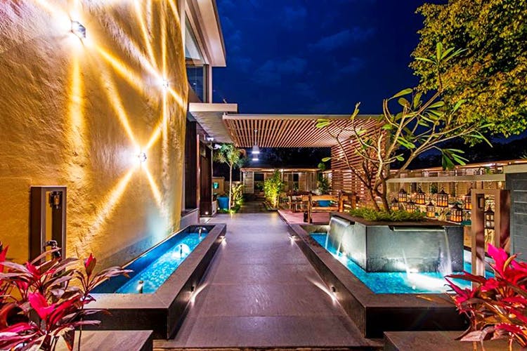 Property,Lighting,Building,Architecture,Night,Real estate,Home,House,Swimming pool,Design