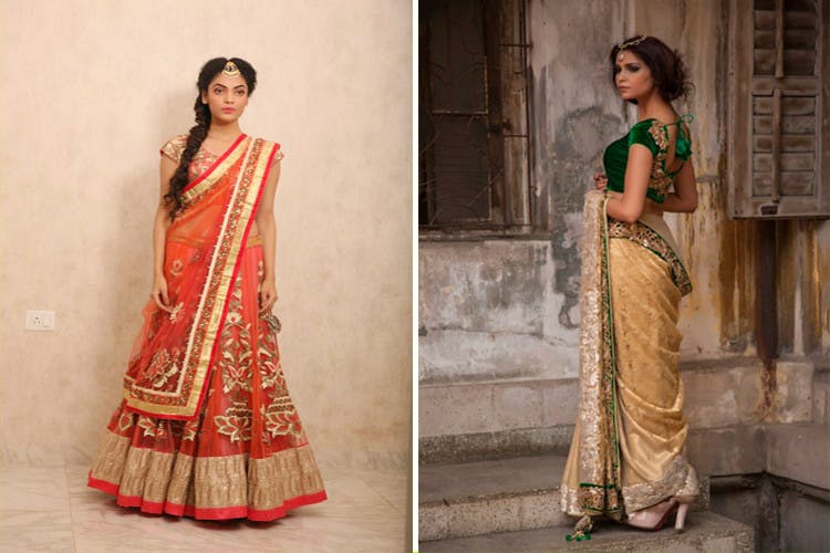 Clothing,Sari,Formal wear,Dress,Fashion model,Yellow,Fashion design,Fashion,Beige,Textile