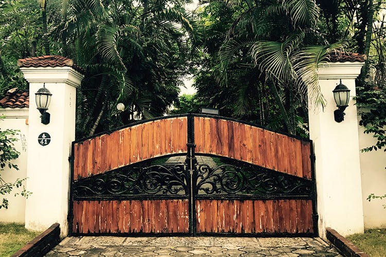 Iron,Gate,Property,Metal,Tree,Architecture,Home,Door,Residential area,Real estate