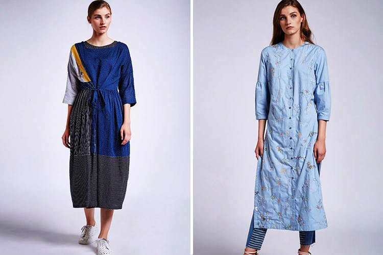 Clothing,Dress,Day dress,Fashion model,Blue,Fashion,Sleeve,Fashion design,Denim,Pattern