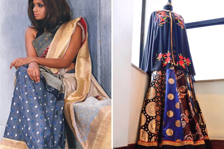 Clothing,Blue,Formal wear,Dress,Maroon,Textile,Fashion design,Embroidery,Sari,Pattern