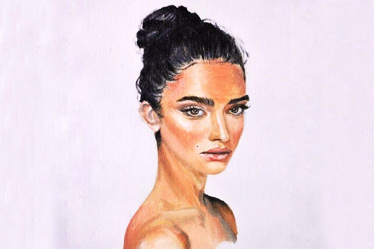 Face,Hair,Eyebrow,Chin,Head,Portrait,Art,Lip,Forehead,Watercolor paint