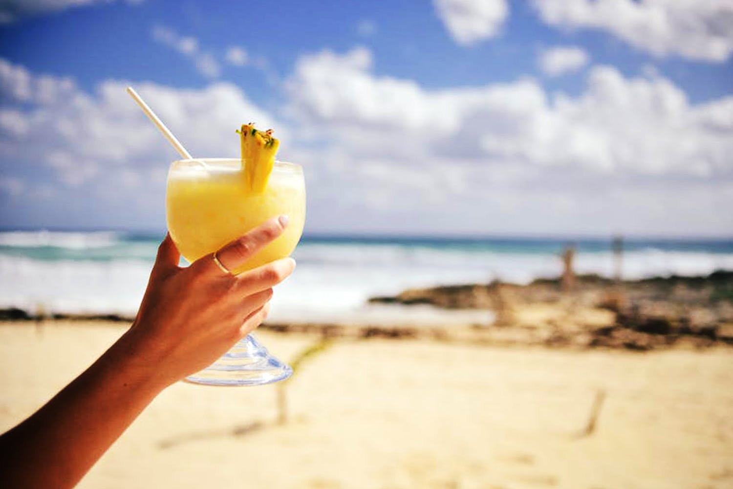 Vacation,Drink,Piña colada,Beach,Summer,Hand,Ocean,Sea,Juice,Cocktail