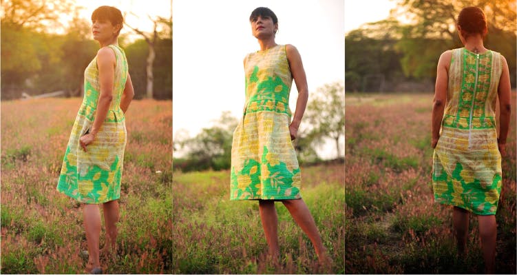 People in nature,Clothing,Dress,Photograph,Green,Yellow,Day dress,Fashion,Summer,Adaptation