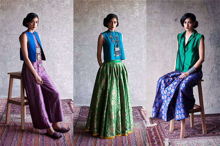 Buy Payal Khandwala Green Silk Brocade Blouse Online | Aza Fashions