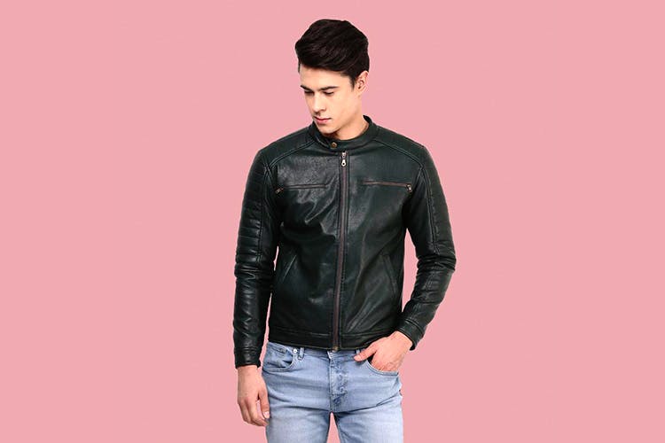 Clothing,Jacket,Leather,Leather jacket,Collar,Outerwear,Sleeve,Textile,Top,Denim