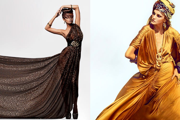 Fashion model,Clothing,Dress,Beauty,Fashion,Yellow,Formal wear,Brown,Shoulder,Photo shoot