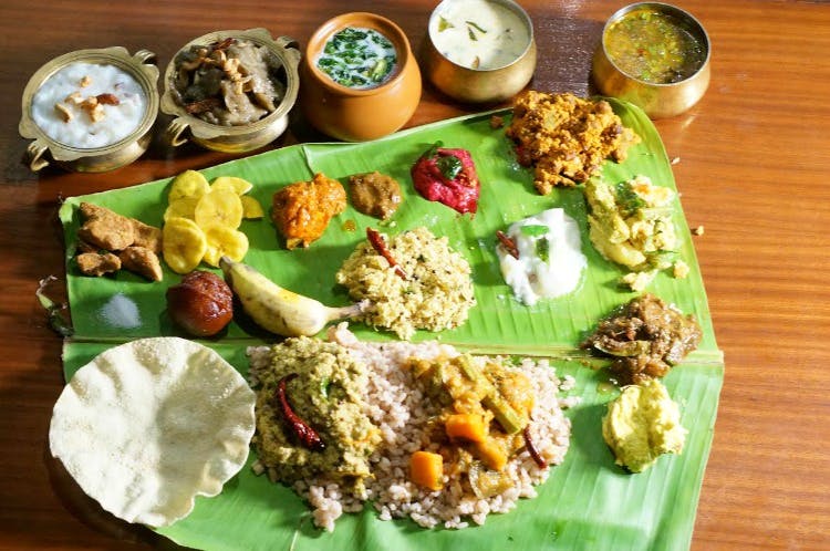 Dish,Food,Cuisine,Sadya,Meal,Ingredient,Banana leaf rice,Vegetarian food,Rice,Comfort food