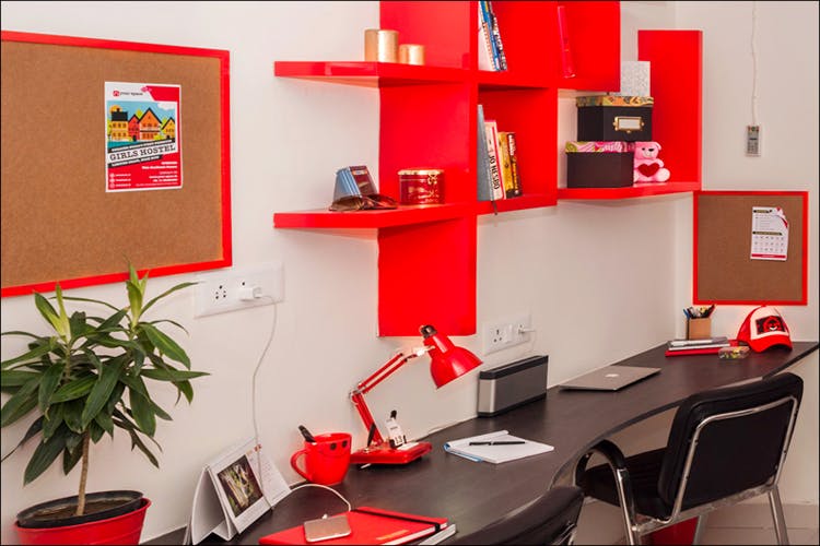 Furniture,Red,Shelving,Shelf,Room,Interior design,Table,Office,Building,Desk