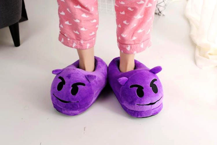 New Ladies Kids Men Plush Emoji Slippers Stuffed Winter Home Indoors Padded Shoe