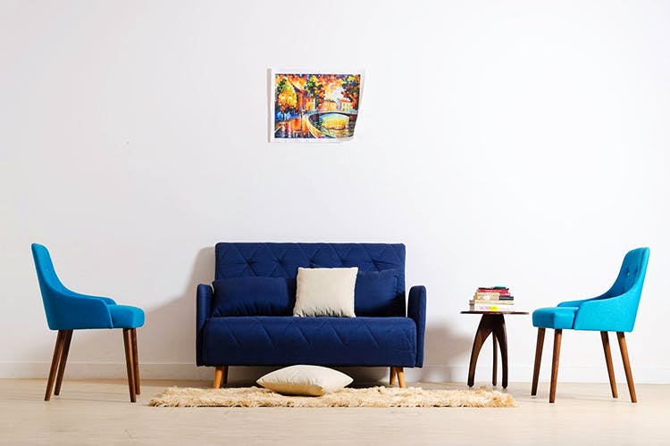 Furniture,Blue,Room,Living room,Table,Chair,Cobalt blue,Couch,Interior design,Futon