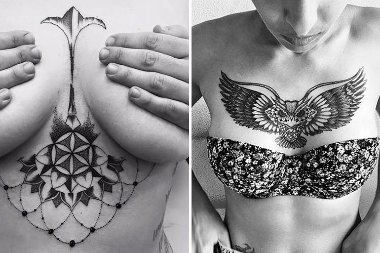 Neck,Wing,Brassiere,Abdomen,Trunk,Chest,Black-and-white,Tattoo