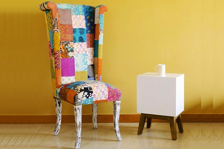 Furniture,Patchwork,Textile,Interior design,Room,Chair,Wallpaper,Table,Art,Visual arts