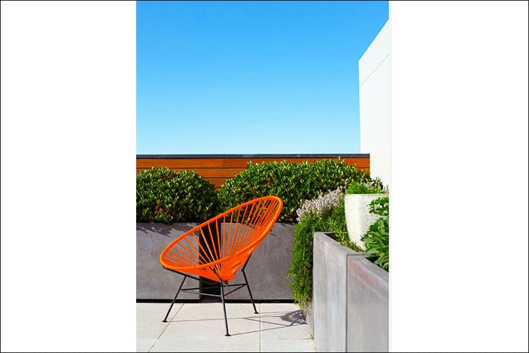 Orange,Furniture,Line,Outdoor furniture,Chair,Table,Bench,Chaise longue,Real estate,Room