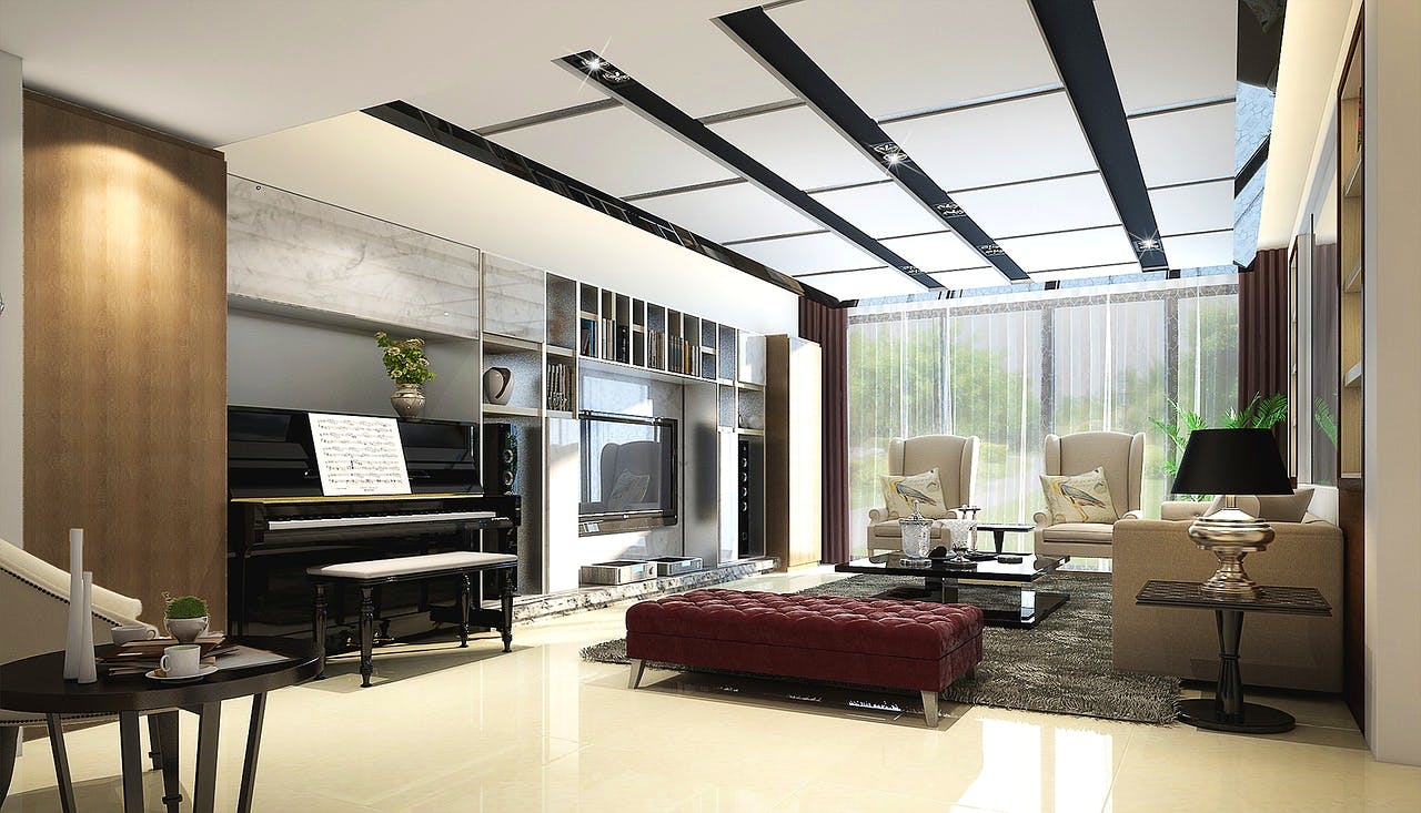 Ceiling,Interior design,Room,Furniture,Building,Living room,Property,Lighting,Bed frame,Loft