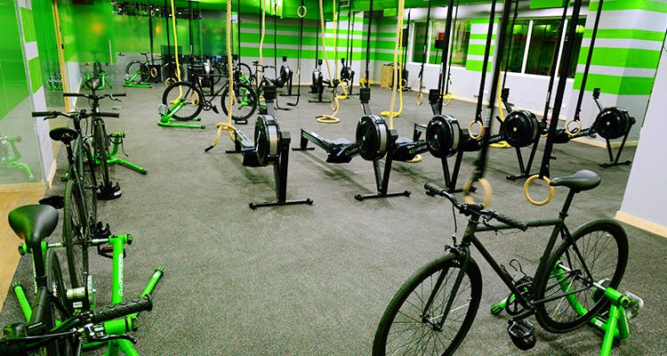 Gym,Bicycle,Room,Physical fitness,Vehicle,Exercise equipment,Sports equipment,Sport venue,Bicycle wheel,Bicycle tire