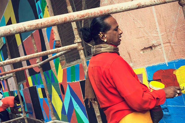 People,Mural,Wall,Yellow,Human,Art,Child,Street art,Adaptation,Textile