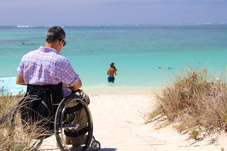 Beach,Vacation,Sea,Coast,Tourism,Wheelchair,Ocean,Travel,Leisure,Vehicle