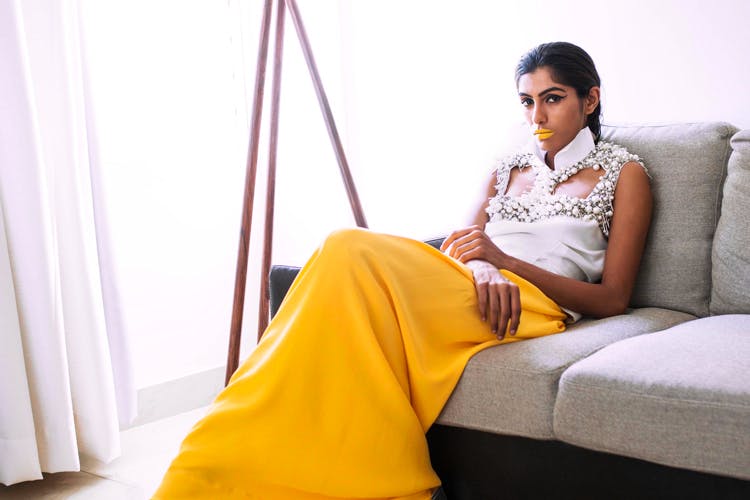 Yellow,White,Sitting,Fashion,Furniture,Photo shoot,Dress,Textile,Fashion design,Photography