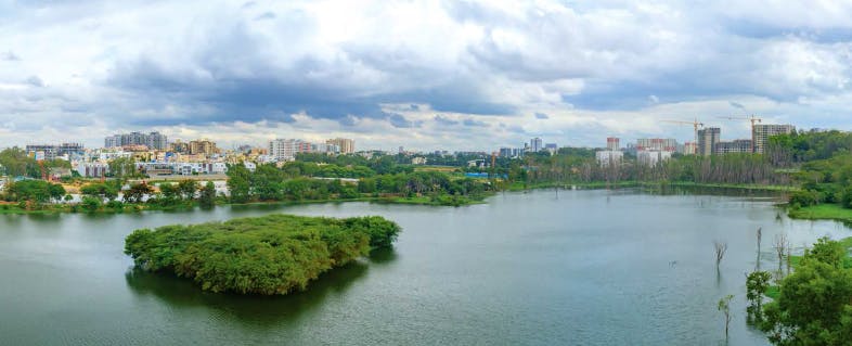 Water resources,Body of water,Nature,Water,River,Natural landscape,Sky,Daytime,City,Bank