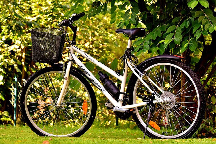 Land vehicle,Bicycle,Bicycle wheel,Vehicle,Bicycle part,Bicycle frame,Bicycle tire,Bicycle saddle,Bicycle fork,Hybrid bicycle