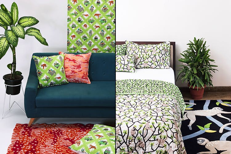 Green,Furniture,Bed sheet,Bedding,Room,Leaf,Textile,studio couch,Cushion,Pillow