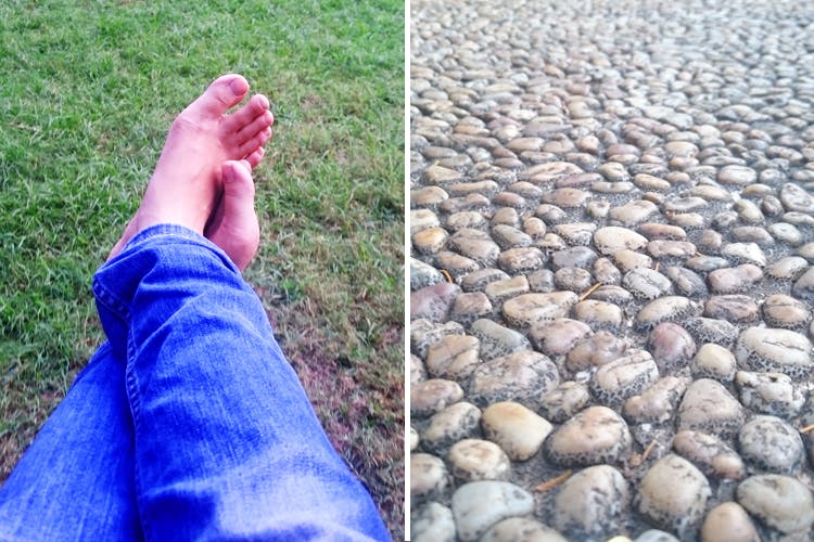 Pebble,Rock,Cobblestone,Gravel,Leg,Foot,Grass,Flooring,Barefoot