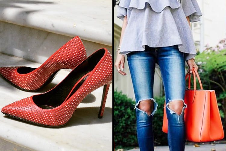 Footwear,Jeans,Street fashion,Clothing,Orange,Red,Shoe,Denim,Ankle,Fashion