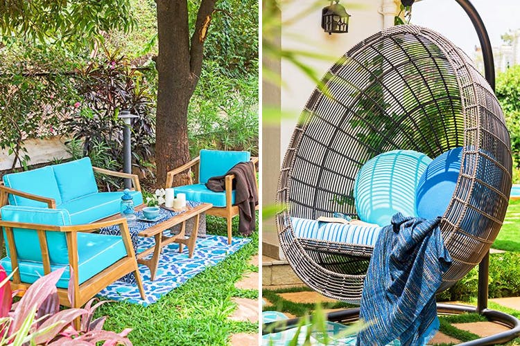 Turquoise,Aqua,Chair,Furniture,Majorelle blue,Tree,Backyard,Design,Leisure,Grass