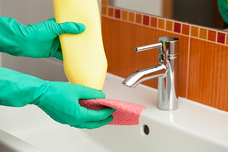 Tap,Hand,Bathroom,Bathroom accessory,Cleaner,Sink,Washing,Plumbing fixture,Medical glove,Cleanliness