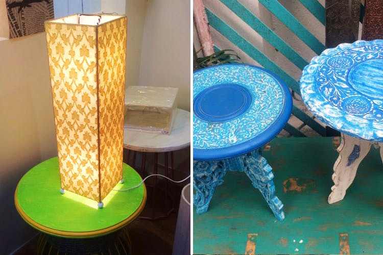 Table,Lampshade,Turquoise,Lighting accessory,Furniture,Pedestal,Lamp,Turquoise,Interior design